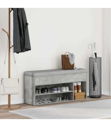 vidaXL Shoe Bench Concrete Grey 102x30.5x45 cm Engineered Wood