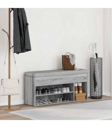 vidaXL Shoe Bench Grey Sonoma 102x30.5x45 cm Engineered Wood