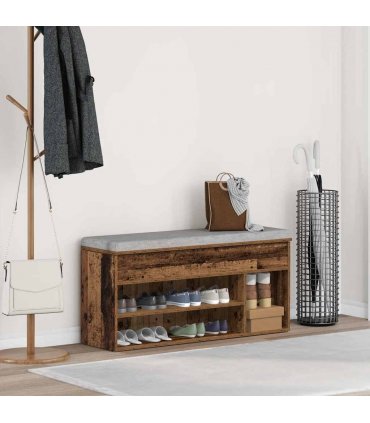 vidaXL Shoe Bench Old Wood 102x30.5x45 cm Engineered Wood
