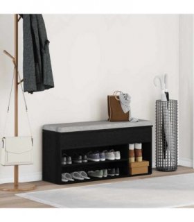 vidaXL Shoe Bench Black Oak 102x30.5x45 cm Engineered Wood