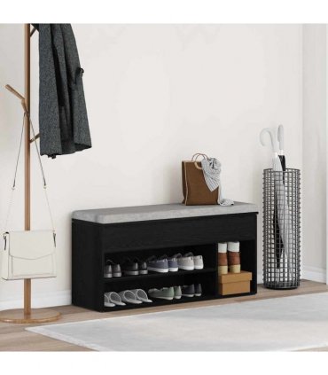 vidaXL Shoe Bench Black Oak 102x30.5x45 cm Engineered Wood