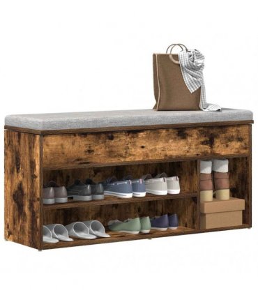 vidaXL Shoe Bench Smoked Oak 102x30.5x45 cm Engineered Wood