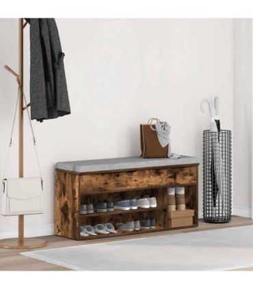 vidaXL Shoe Bench Smoked Oak 102x30.5x45 cm Engineered Wood