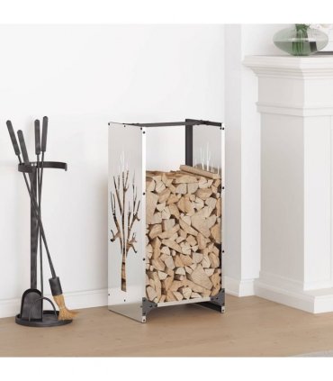 vidaXL Firewood Rack 40x30x80 cm Stainless Steel — Model: tree pattern