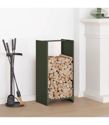 vidaXL Firewood Rack Olive Green 40x30x80 cm Cold-rolled steel — Model: plain design