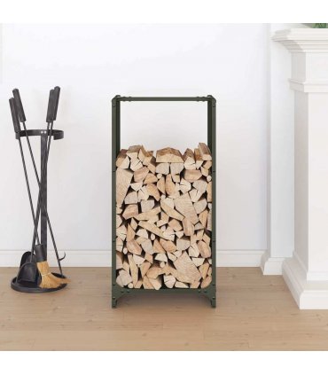 vidaXL Firewood Rack Olive Green 40x30x80 cm Cold-rolled steel — Model: plain design