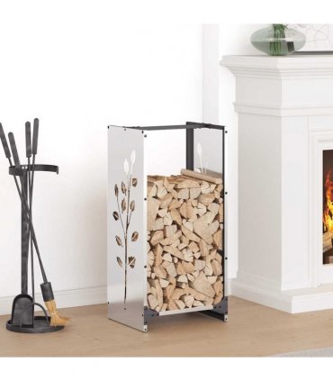 vidaXL Firewood Rack 40x30x80 cm Stainless Steel — Model: leaf pattern