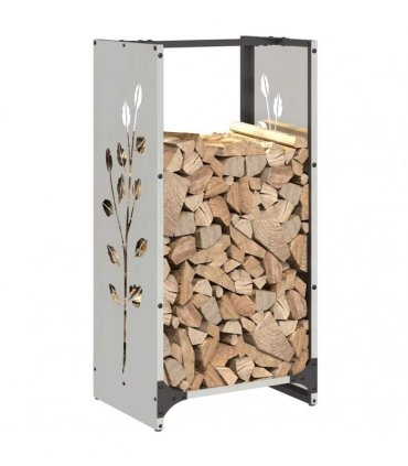 vidaXL Firewood Rack 40x30x80 cm Stainless Steel — Model: leaf pattern