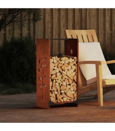 vidaXL Firewood Rack 40x30x80 cm Weathering Steel — Model: leaf pattern