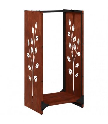 vidaXL Firewood Rack 40x30x80 cm Weathering Steel — Model: leaf pattern