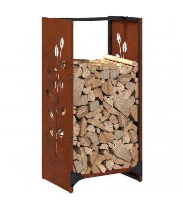 vidaXL Firewood Rack 40x30x80 cm Weathering Steel — Model: leaf pattern