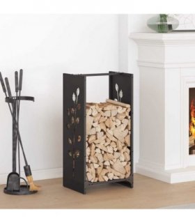 vidaXL Firewood Rack Black 40x30x80 cm Cold-rolled steel — Model: leaf pattern