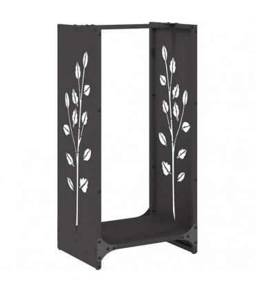 vidaXL Firewood Rack Black 40x30x80 cm Cold-rolled steel — Model: leaf pattern