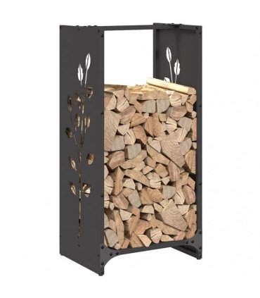 vidaXL Firewood Rack Black 40x30x80 cm Cold-rolled steel — Model: leaf pattern