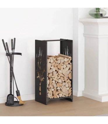 vidaXL Firewood Rack Black 40x30x80 cm Cold-rolled steel — Model: tree pattern