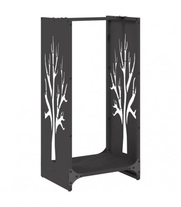 vidaXL Firewood Rack Black 40x30x80 cm Cold-rolled steel — Model: tree pattern