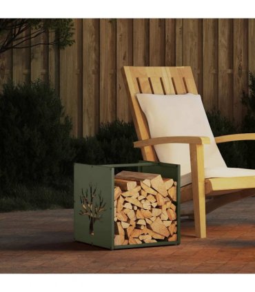 vidaXL Firewood Rack Olive Green 40x40x40 cm Cold-rolled steel — Model: tree