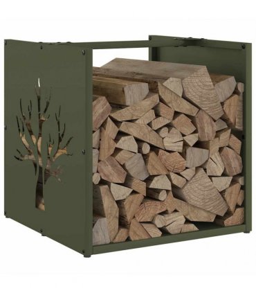 vidaXL Firewood Rack Olive Green 40x40x40 cm Cold-rolled steel — Model: tree