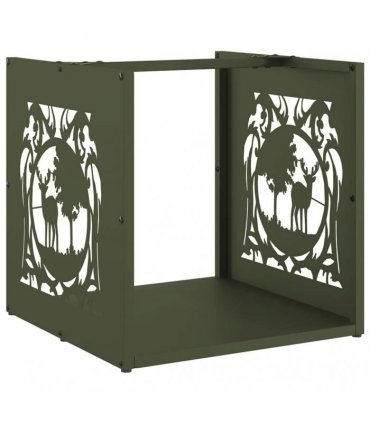 vidaXL Firewood Rack Olive Green 40x40x40 cm Cold-rolled steel — Model: reindeer
