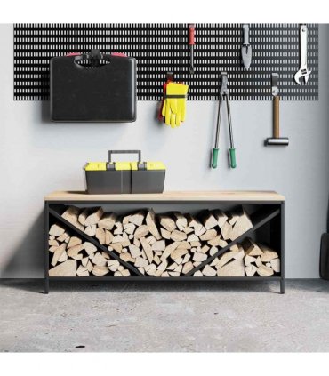 vidaXL Firewood Rack with Wooden Top Black 100.5x35.5x40 cm