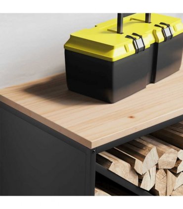 vidaXL Firewood Rack with Wooden Top Black 100.5x35.5x40 cm
