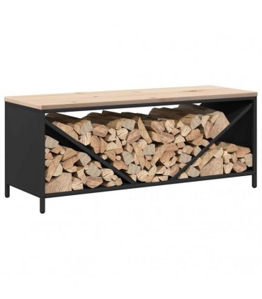 vidaXL Firewood Rack with Wooden Top Black 100.5x35.5x40 cm