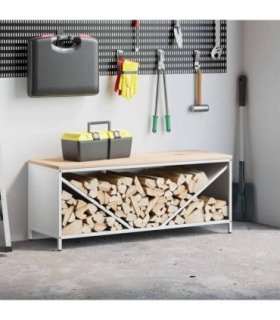 vidaXL Firewood Rack with Wooden Top White 100.5x35.5x40 cm