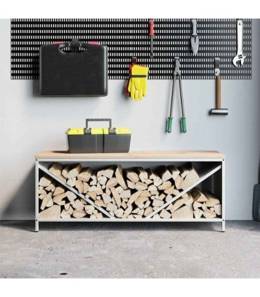 vidaXL Firewood Rack with Wooden Top White 100.5x35.5x40 cm