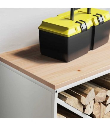 vidaXL Firewood Rack with Wooden Top White 100.5x35.5x40 cm