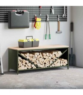 vidaXL Firewood Rack with Wooden Top Olive Green 100.5x35.5x40 cm