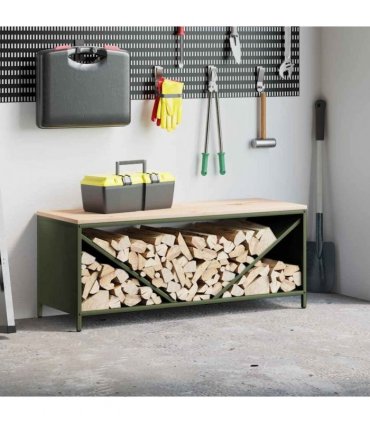vidaXL Firewood Rack with Wooden Top Olive Green 100.5x35.5x40 cm