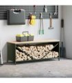 vidaXL Firewood Rack with Wooden Top Olive Green 100.5x35.5x40 cm
