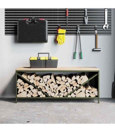 vidaXL Firewood Rack with Wooden Top Olive Green 100.5x35.5x40 cm