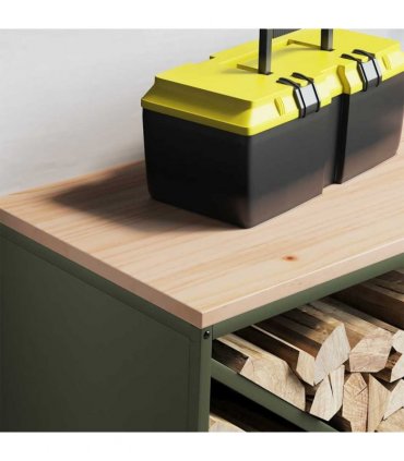vidaXL Firewood Rack with Wooden Top Olive Green 100.5x35.5x40 cm