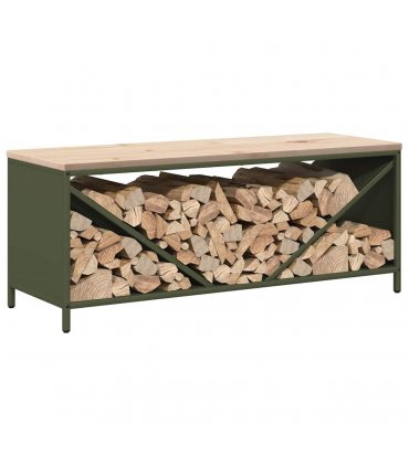 vidaXL Firewood Rack with Wooden Top Olive Green 100.5x35.5x40 cm