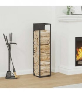 vidaXL Firewood Rack Black 25x25x100 cm Cold-rolled steel — Size: 25 x 25 x 100 cm