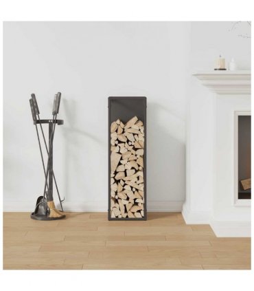 vidaXL Firewood Rack Black 25x25x80 cm Cold-rolled steel — Size: 25 x 25 x 80 cm