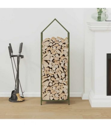 vidaXL Firewood Rack Olive Green 40x25x120 cm Cold-rolled steel — Size: 40 x 25 x 120 cm