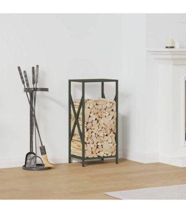 vidaXL Firewood Rack Olive Green 34x25x70 cm Cold-rolled steel — Size: 34 x 25 x 70 cm