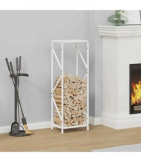 vidaXL Firewood Rack White 34x25x100 cm Cold-rolled steel — Size: 34 x 25 x 100 cm