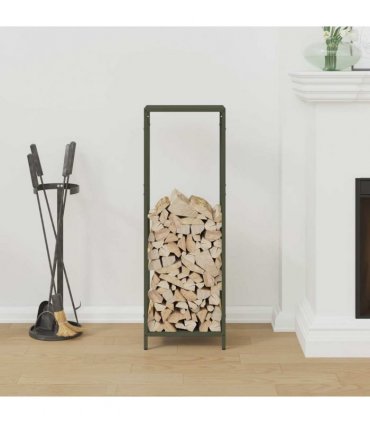 vidaXL Firewood Rack Olive Green 34x25x100 cm Cold-rolled steel — Size: 34 x 25 x 100 cm