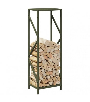 vidaXL Firewood Rack Olive Green 34x25x100 cm Cold-rolled steel — Size: 34 x 25 x 100 cm