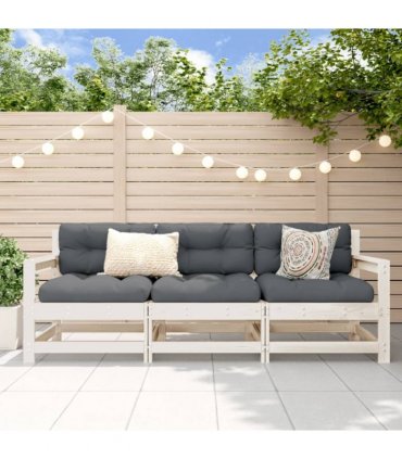 vidaXL 3 Piece Garden Lounge Set White Solid Wood Pine — Colour: White pinewood