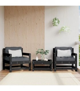 vidaXL Garden Chairs 2 pcs Black Solid Wood Pine — Colour: Black pinewood
