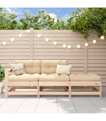 vidaXL 3 Piece Garden Lounge Set Solid Wood Pine — Colour: Untreated pinewood