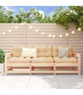 vidaXL 3 Piece Garden Lounge Set Solid Wood Pine — Colour: Untreated pinewood — V0672061198