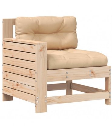 vidaXL Garden Armrest Sofa with Cushion Solid Wood Pine — Colour: untreated/beige, Model: corner sofa