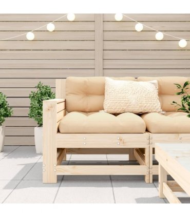 vidaXL Garden Armrest Sofa with Cushion Solid Wood Pine — Colour: untreated/beige, Model: corner sofa