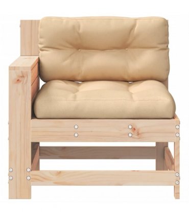 vidaXL Garden Armrest Sofa with Cushion Solid Wood Pine — Colour: untreated/beige, Model: corner sofa