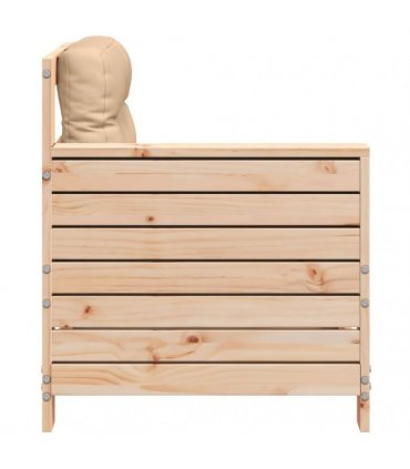 vidaXL Garden Armrest Sofa with Cushion Solid Wood Pine — Colour: untreated/beige, Model: corner sofa